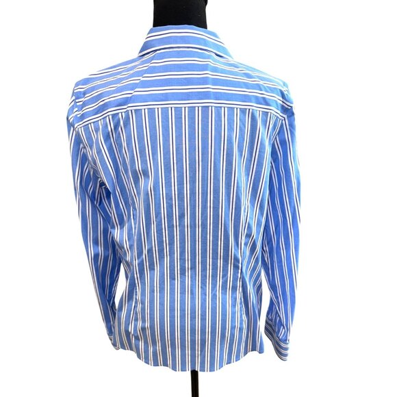 Talbots Non-Iron Blue White Striped Long-Sleeve Button-Up Shirt 14 Office Siren - Picture 2 of 9